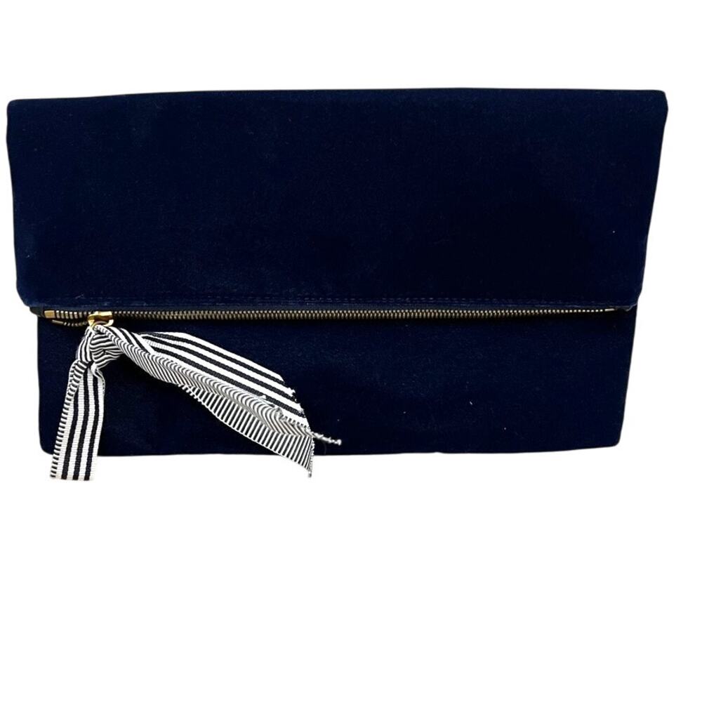 J. Crew Foldover Clutch Purse Velvet Blue NEW
